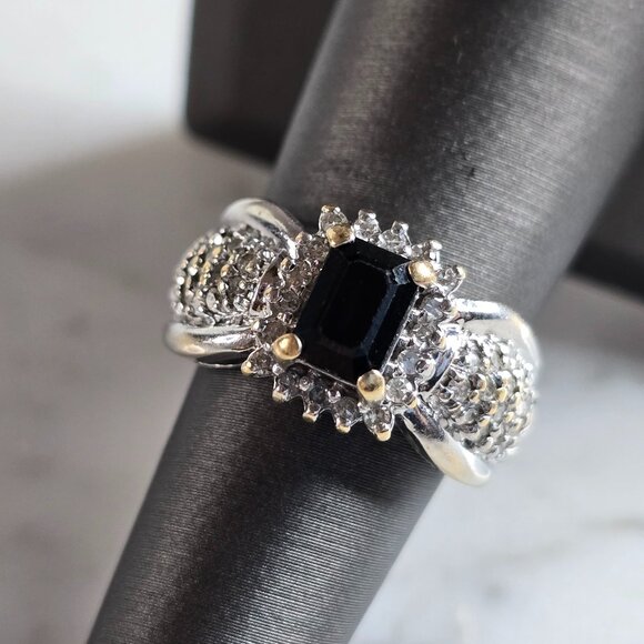 Womens Vintage Estate 14K White Gold Sapphire & Diamond Ring, 6.8g E7817